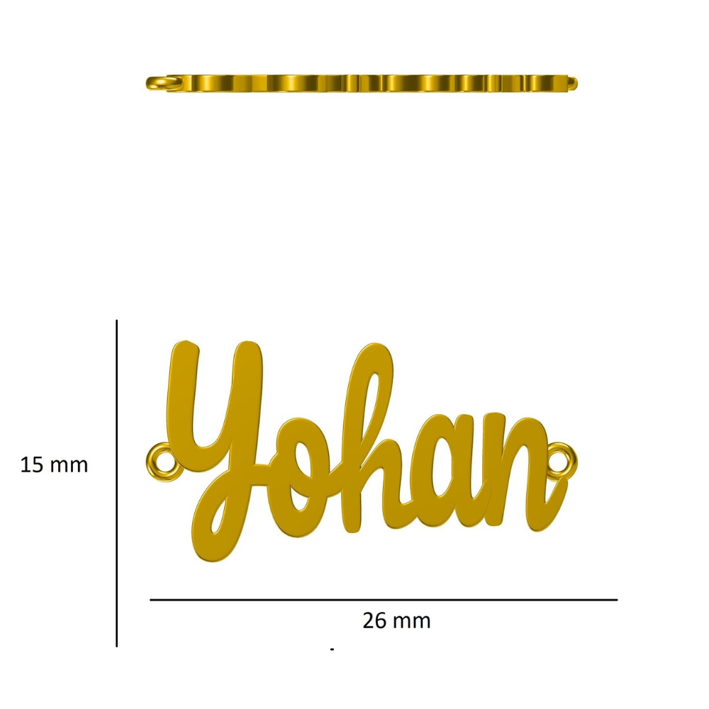 Side view of custom name bracelet — 14k gold kids nazariya with black bead chain