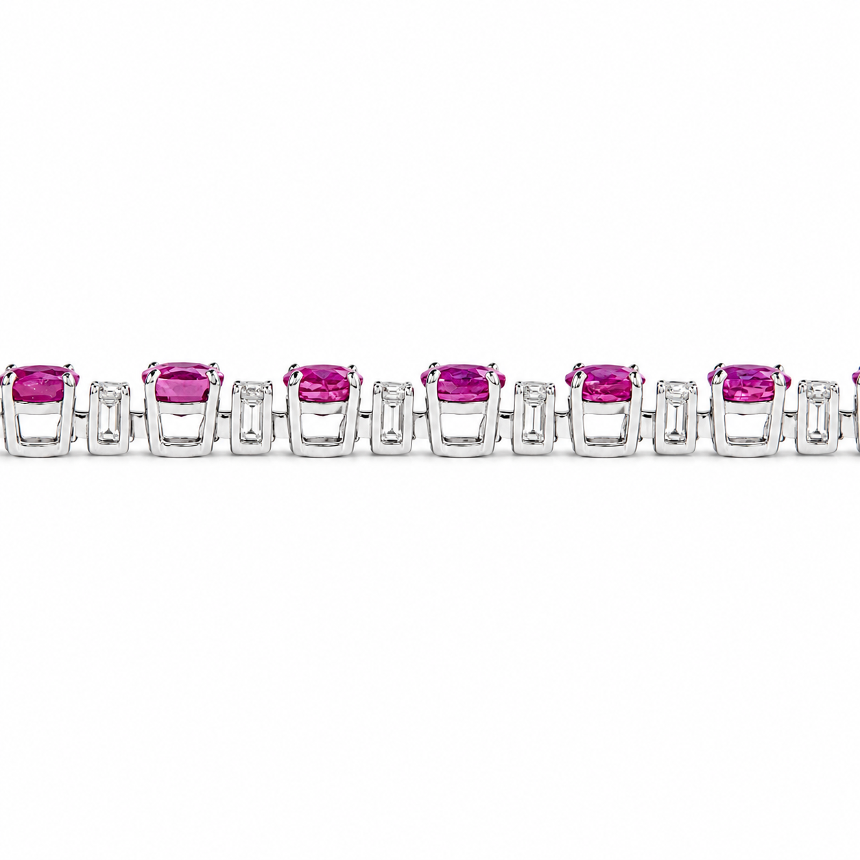 Oval-Cut Natural Ruby Diamond Tennis Bracelet in 14K Gold - B5121