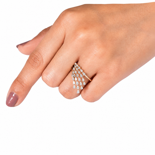 Pear Diamond Cluster Wave Ring