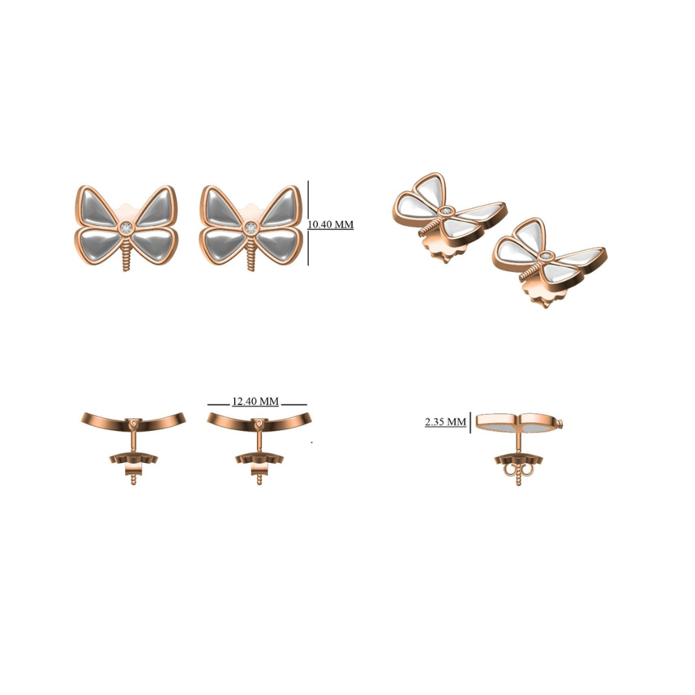 Kids Mother Of Pearl Butterfly Diamond Stud Earrings