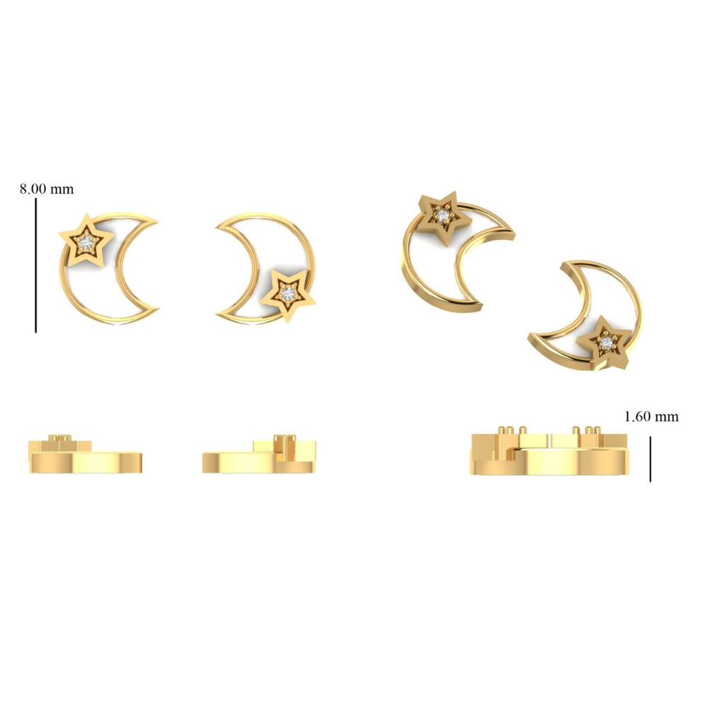 Moon and Star Diamond Kids Earrings