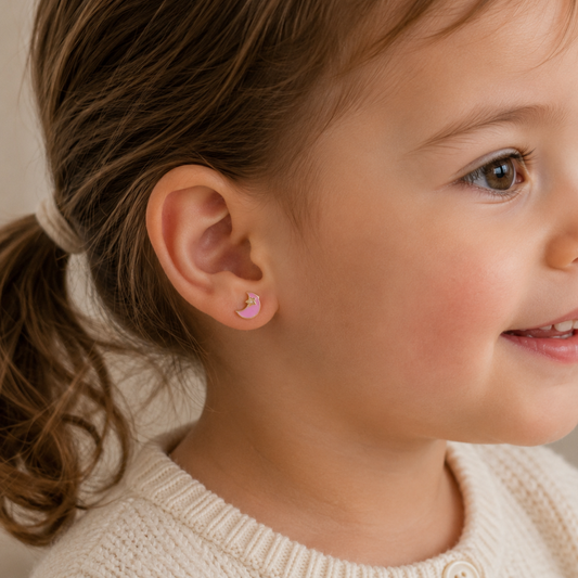 Moon and Star Diamond Kids Earrings