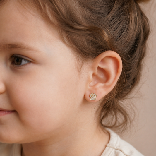Kids Dog Paw Diamond Earrings