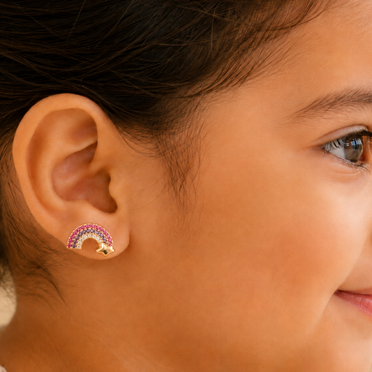Kids Cloud Rainbow Diamond Gold Studs
