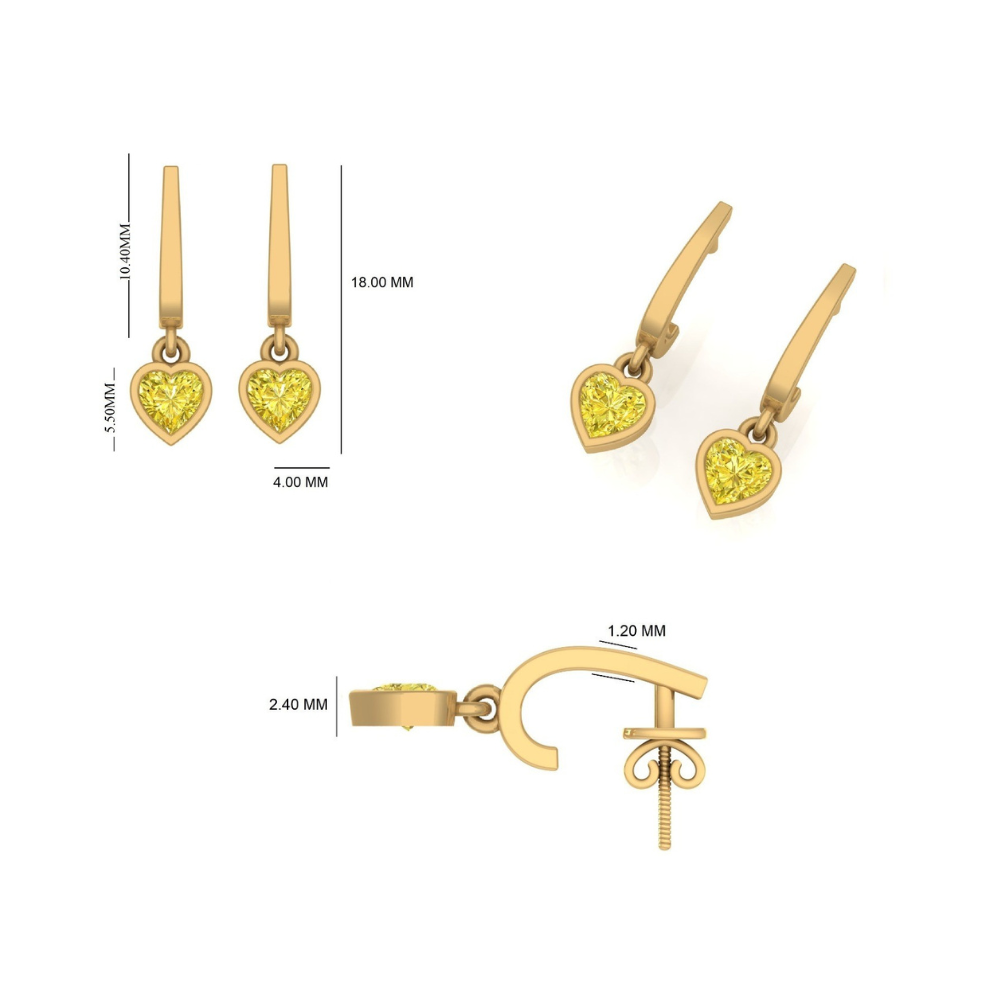 Kids Heart Yellow Sapphire Earrings