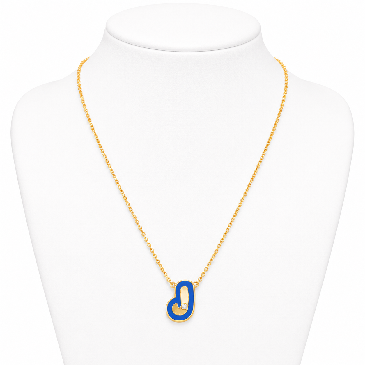 Blue Enamel Initial Diamond Necklace — IPD2032
