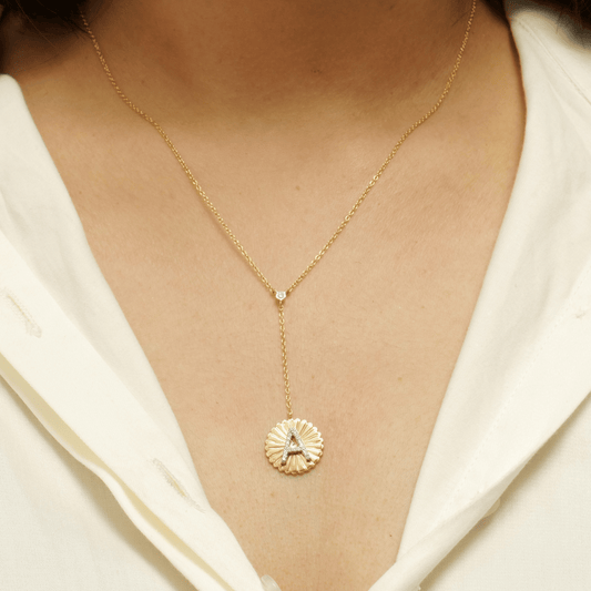 Sunburst Initial Diamond Lariat Necklace - IPD3011- A,B,C