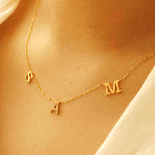 Mixed Finish Triple Initial Diamond Necklace - IPD3030X2052X2039X2051