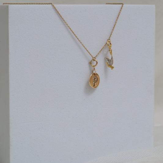 Diamond Initial Medallion & Dove Charm Necklace — SJKJP731XFLP14673