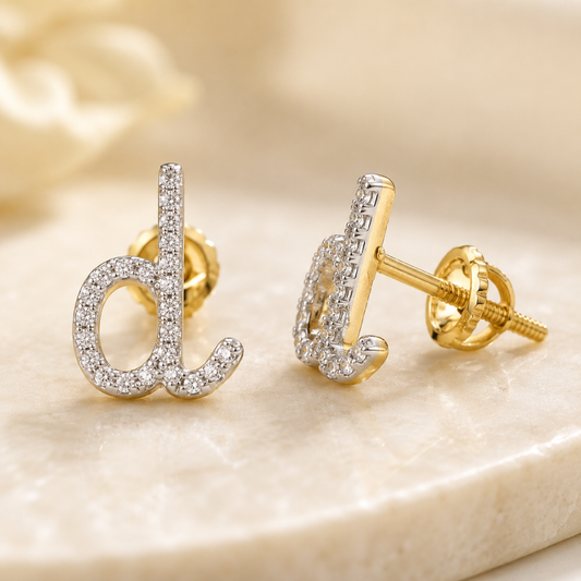 Kids D-Initial Diamond Stud Earrings