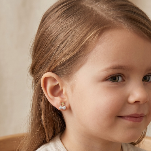 Kids Cherry Diamond Stud Earrings