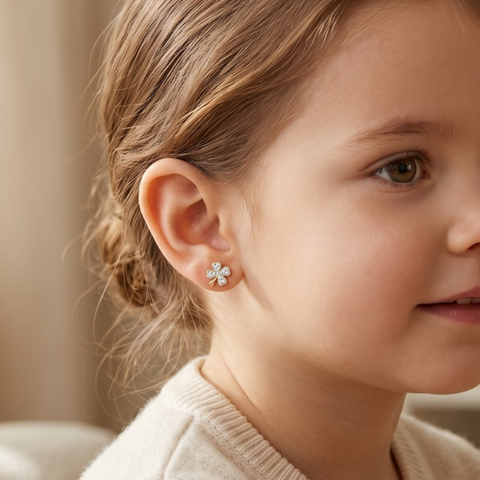 Kids Leaf Clover Diamond Stud Earrings