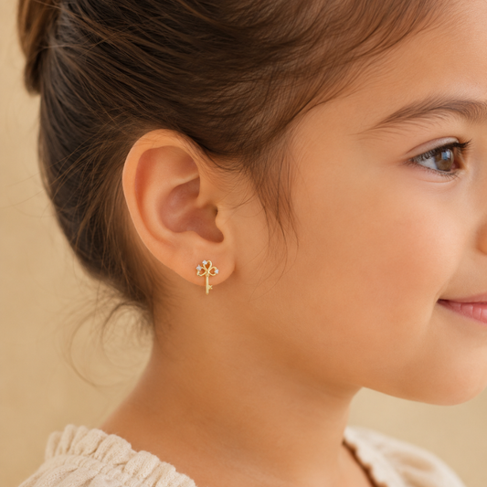 Kids Key Diamond Stud Earrings