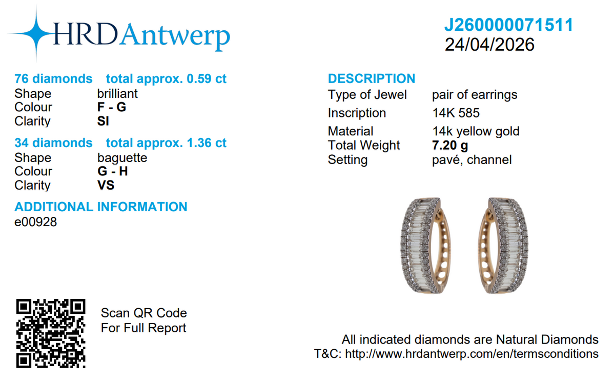 Triple Row Baguette Diamond Hoop Earrings