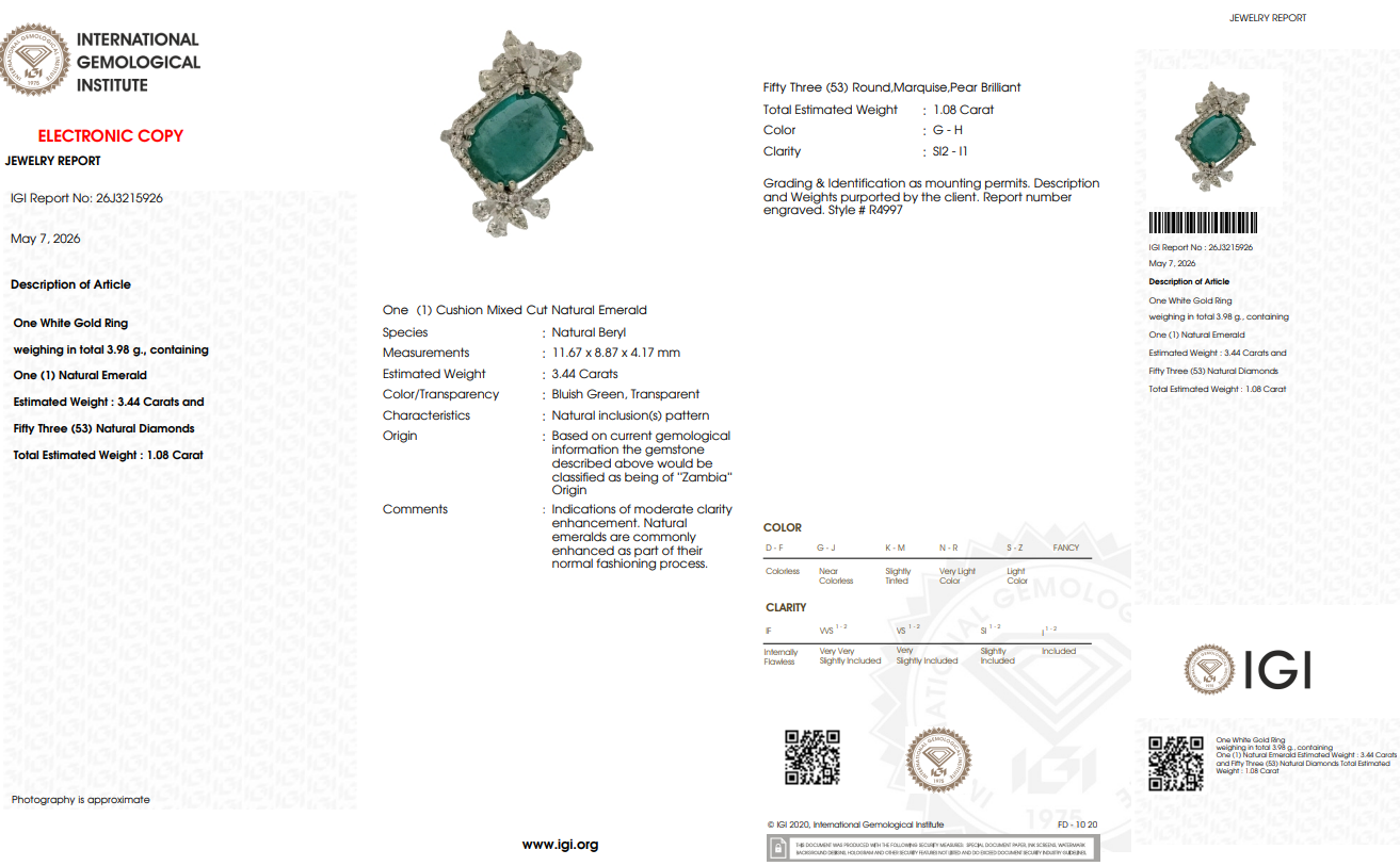 Cushion Emerald Diamond Cluster Cocktail Ring