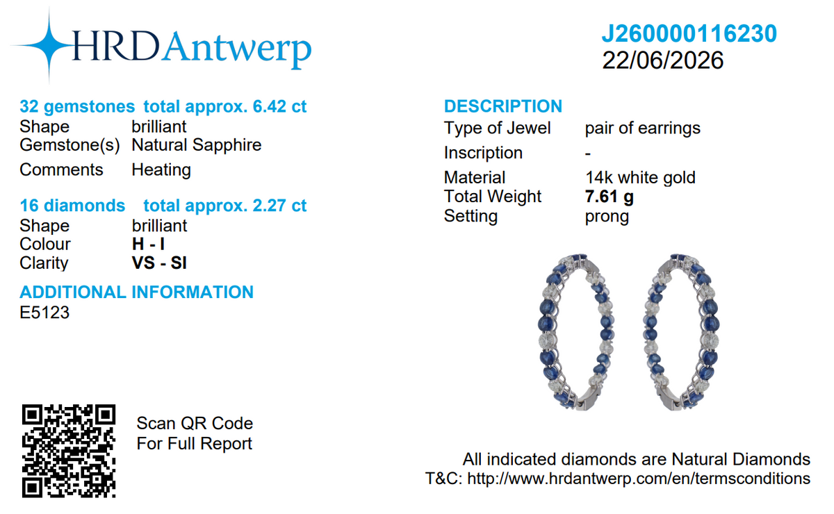 Natural Blue Sapphire Diamond Hoop Earrings