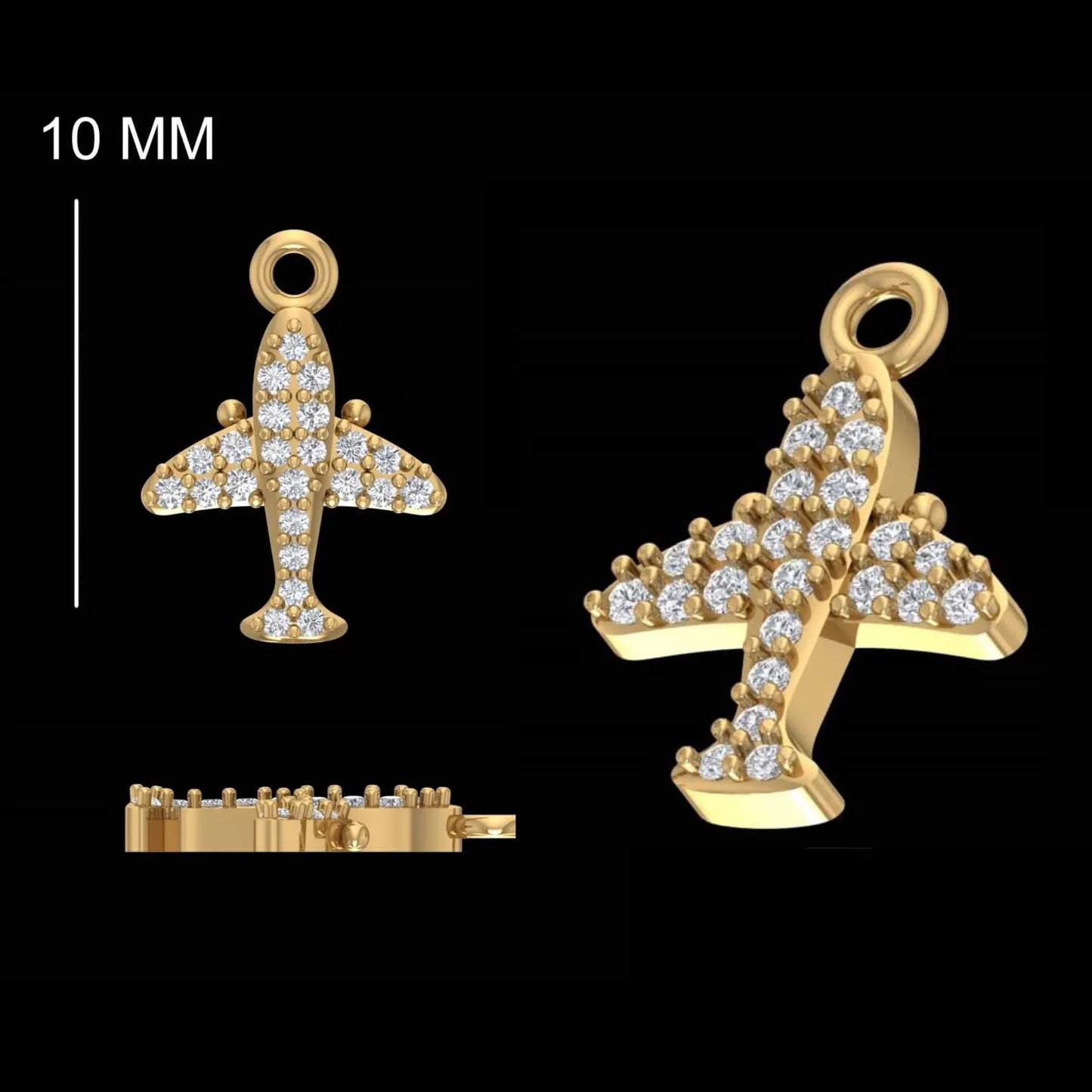 Natural Diamond Pavé Airplane Charm in 14K Solid Gold