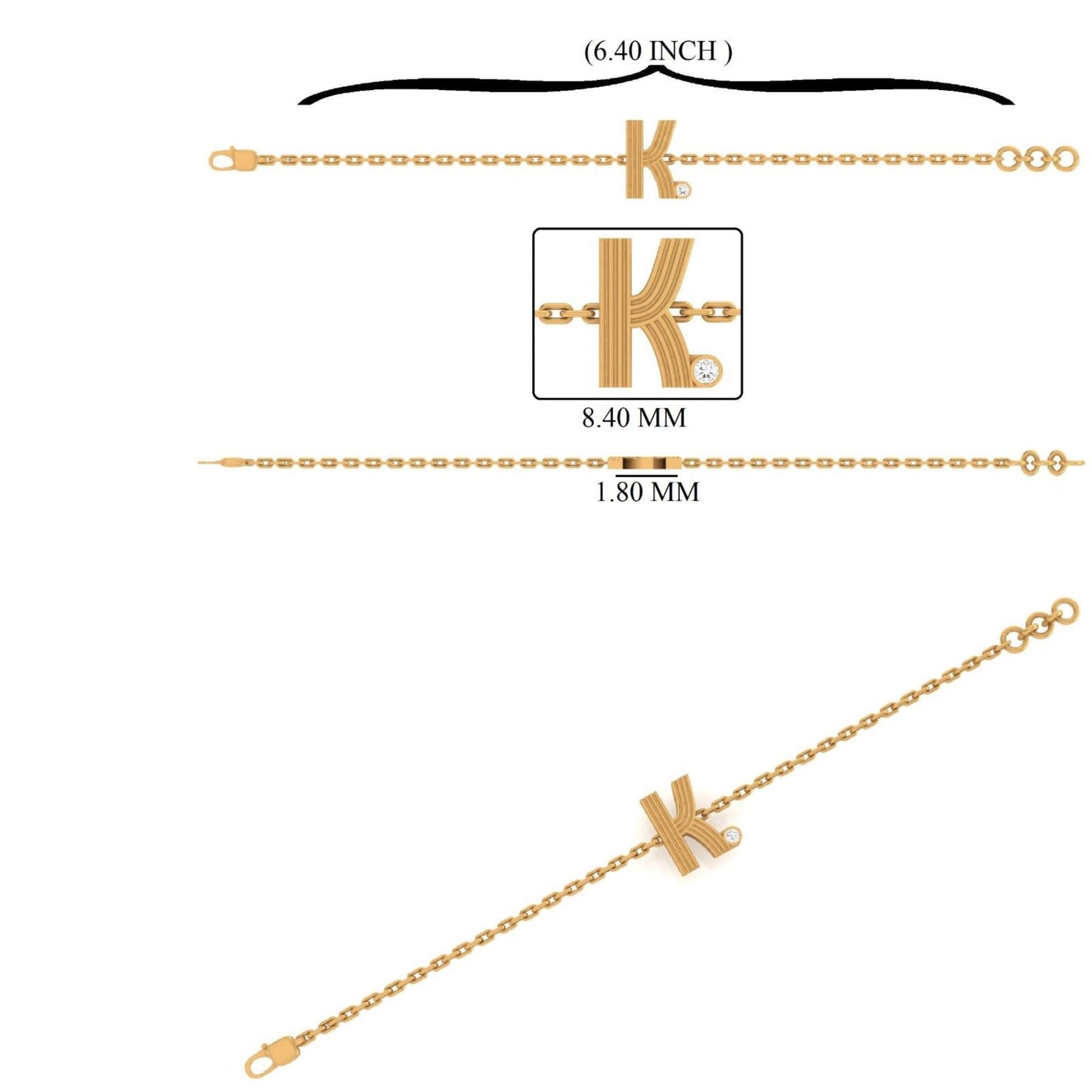 Ribbed Initial Diamond Bracelet