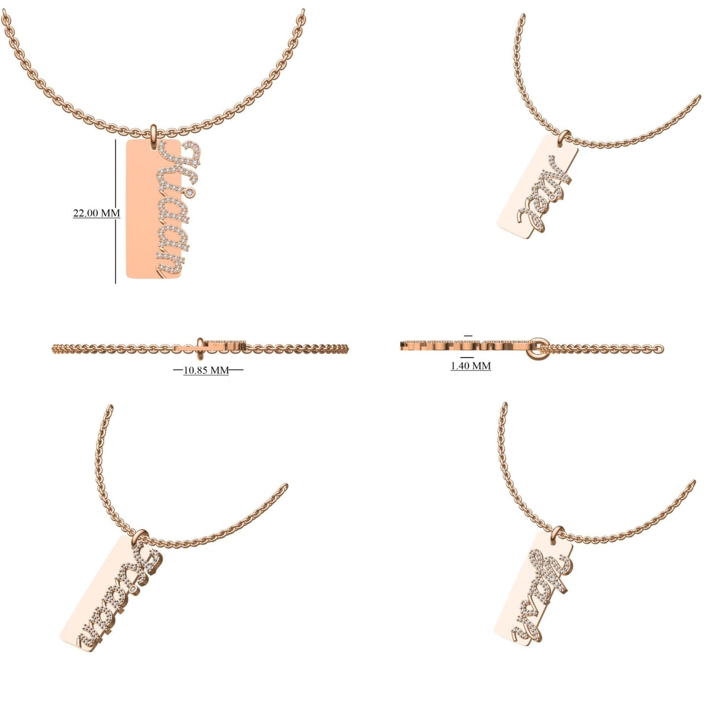 Cursive Nameplate Diamond Bar Necklace