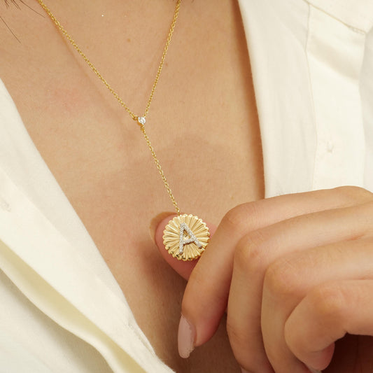 Sunburst Initial Diamond Lariat Necklace