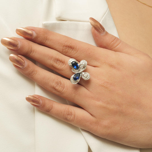 Blue Sapphire Butterfly Diamond Ring
