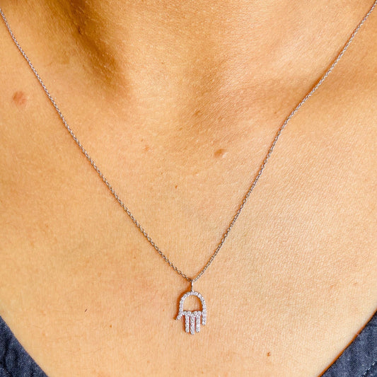Natural Diamond Hamsa Hand Charm in 14K Solid Gold