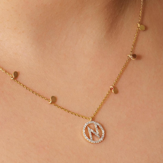 Diamond Initial Disc Necklace in 14K Gold