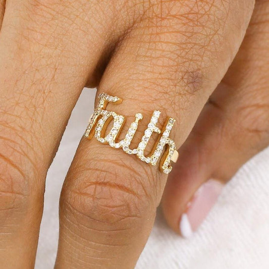 Faith Script Diamond Ring