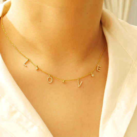 Dangle Love Letter Diamond Necklace