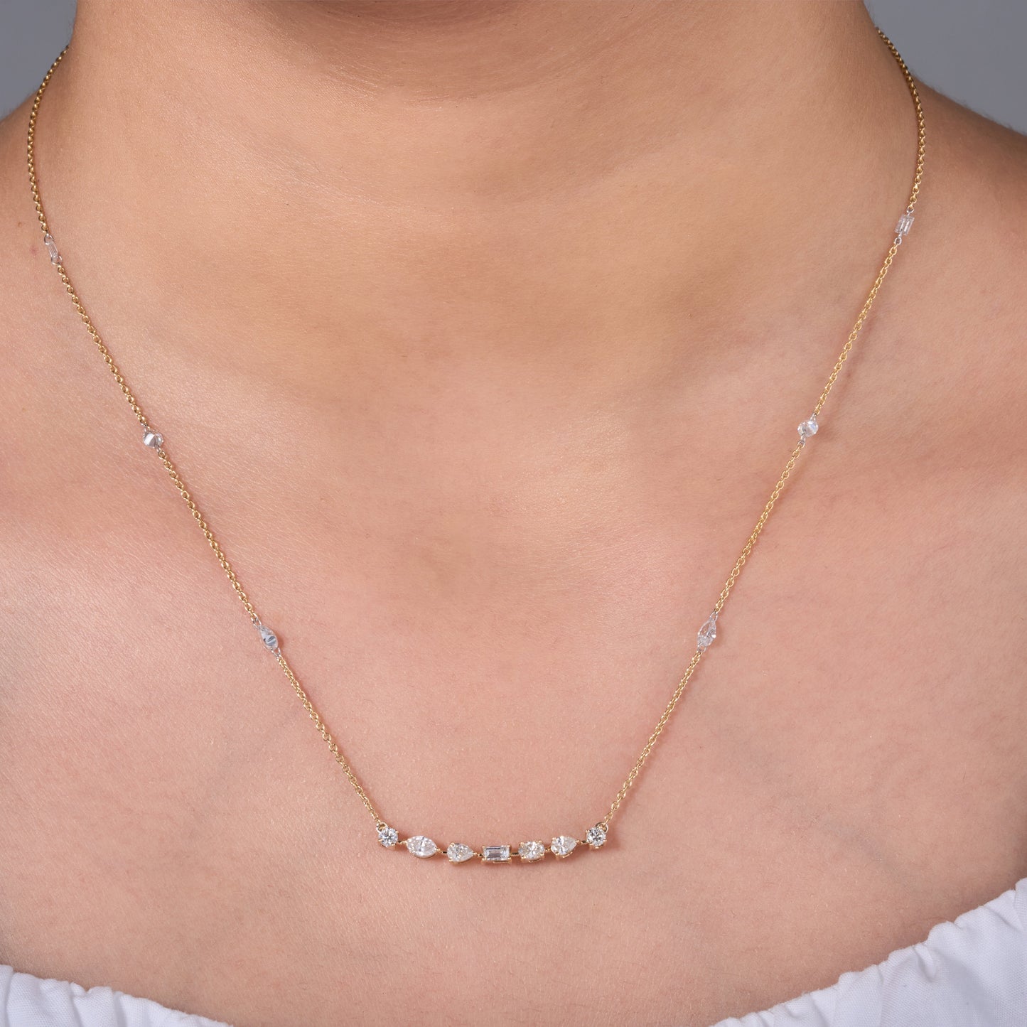 Multi-Shape Fancy Diamond Bar Necklace