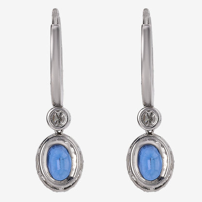 Blue Sapphire Diamond Halo Drop Earrings