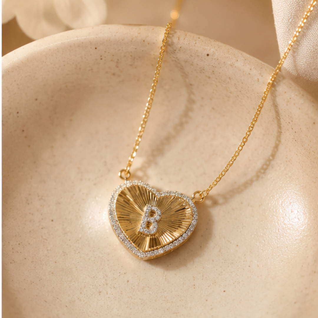 Heart Initial Medallion Diamond Necklace