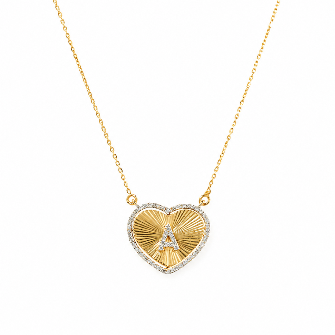 Heart Initial Medallion Diamond Necklace