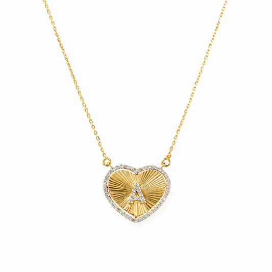 Heart Initial Medallion Diamond Necklace