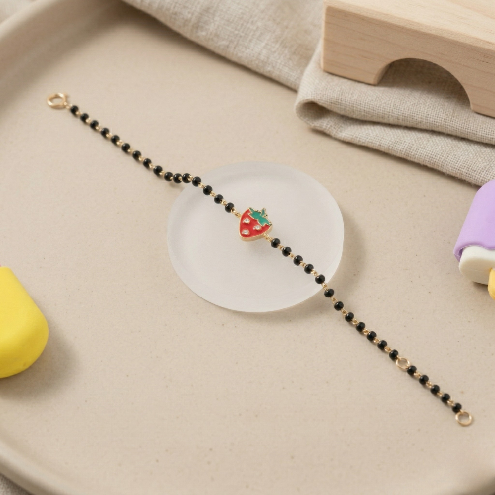 Strawberry diamond nazariya in gift box — 14k gold kids bracelet ready for gifting