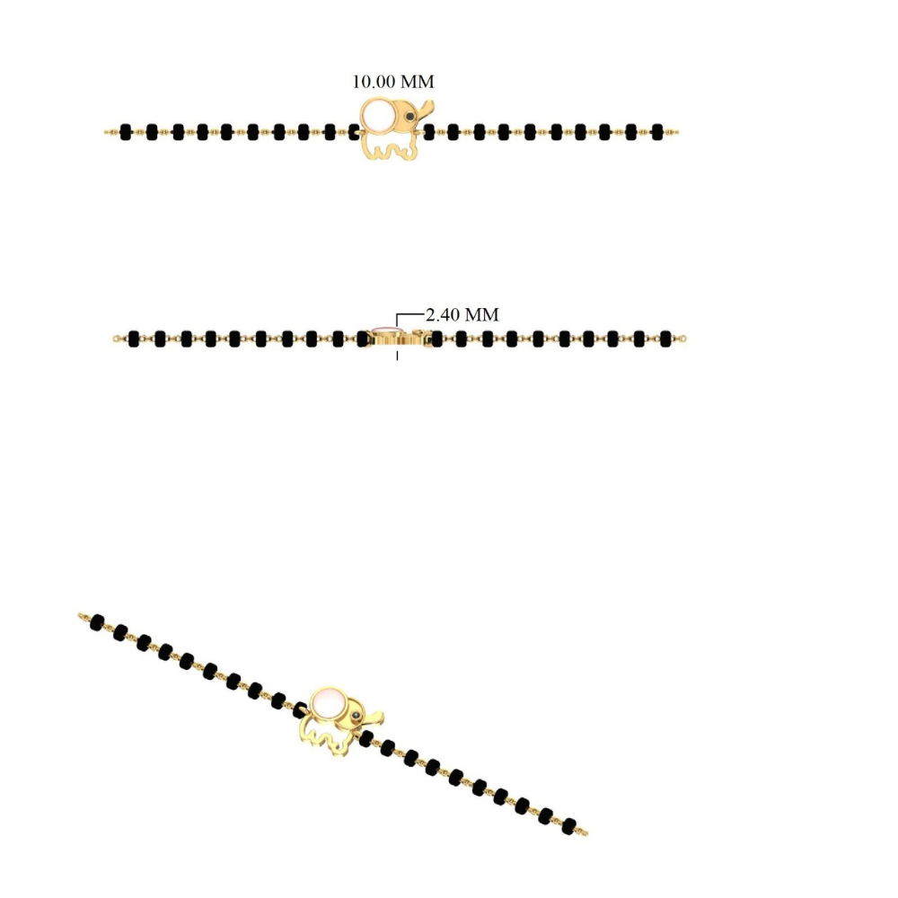 Side angle of mother of pearl turtle nazariya — black beads and 14k gold