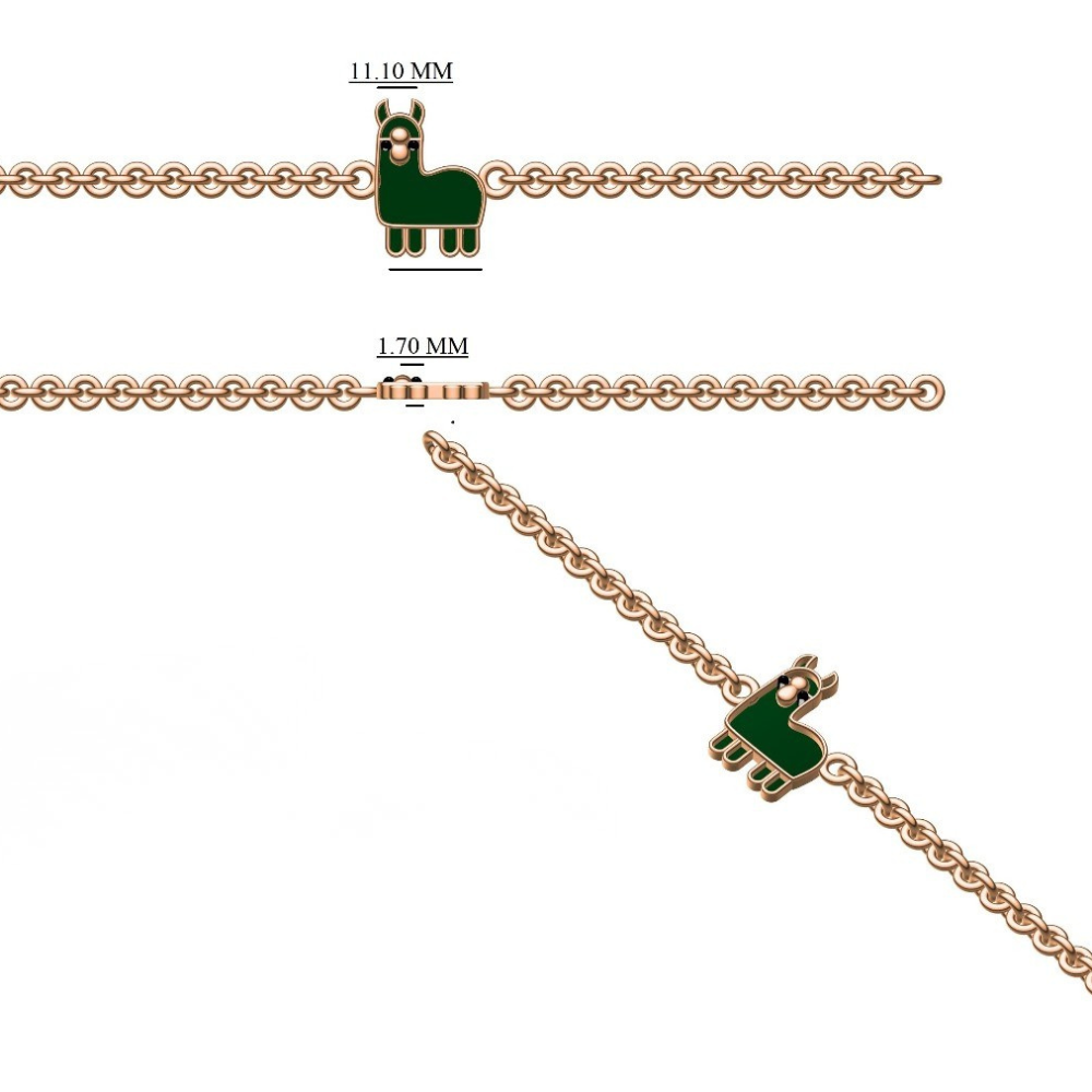 Angled bracelet detail — 14k gold llama kids nazariya with clasp and adjustable loops