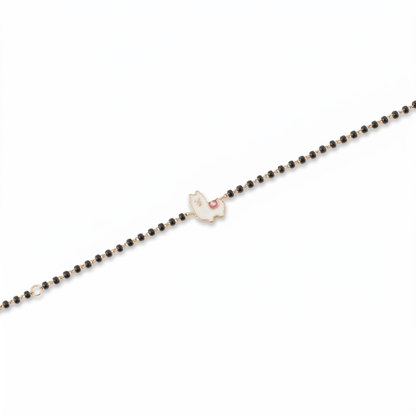 Front view of llama nazariya — 14k gold kids nazariya diamond bracelet with black beads