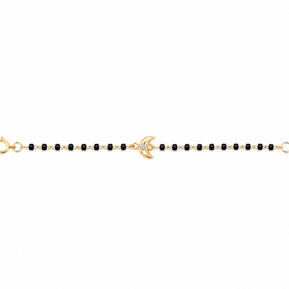 Crescent moon kids nazariya bracelet on white — 14k gold diamond bracelet with black beads