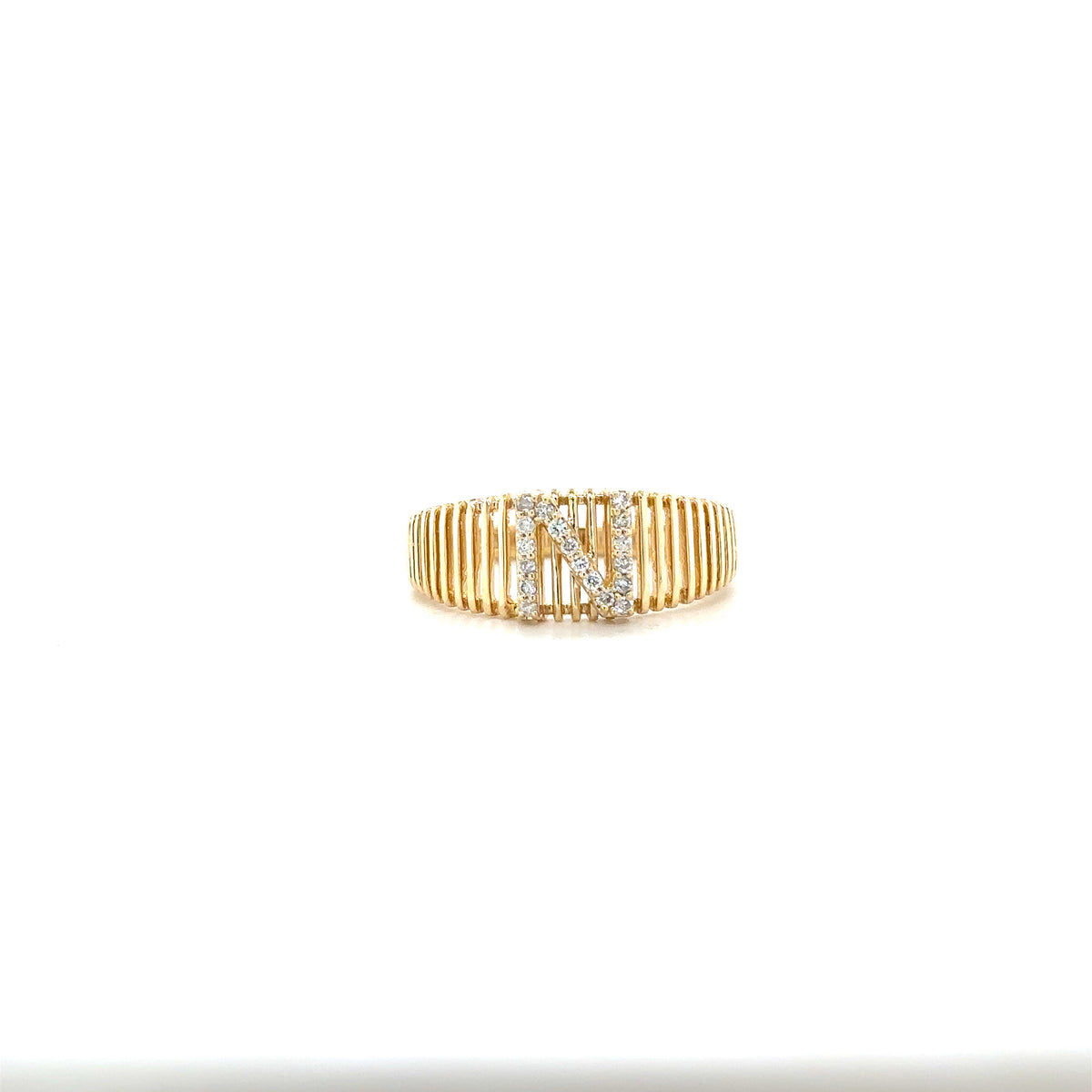 Ribbed Band Initial Diamond Ring - ILR4095