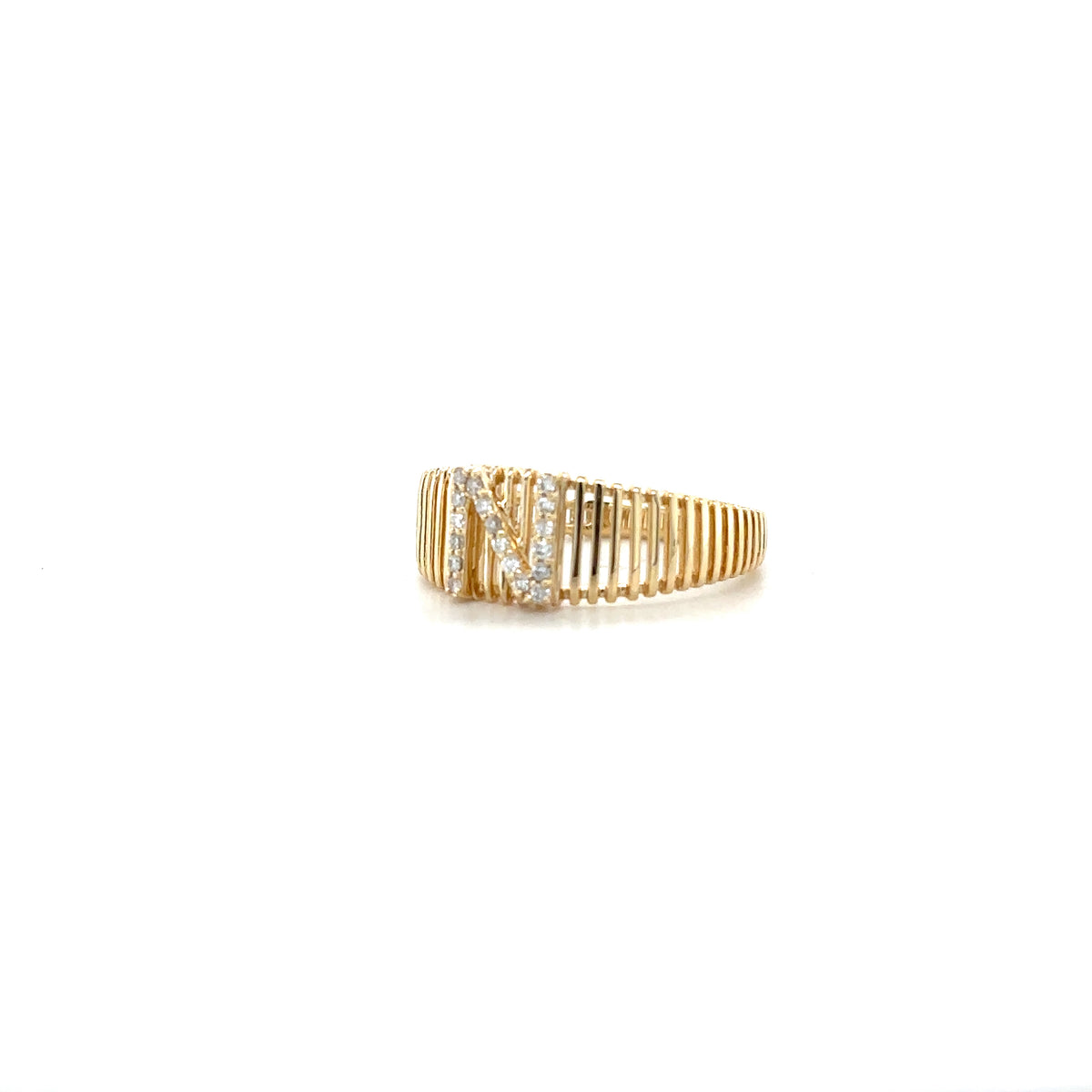 Ribbed Band Initial Diamond Ring - ILR4095