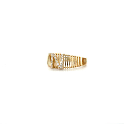 Ribbed Band Initial Diamond Ring - ILR4095