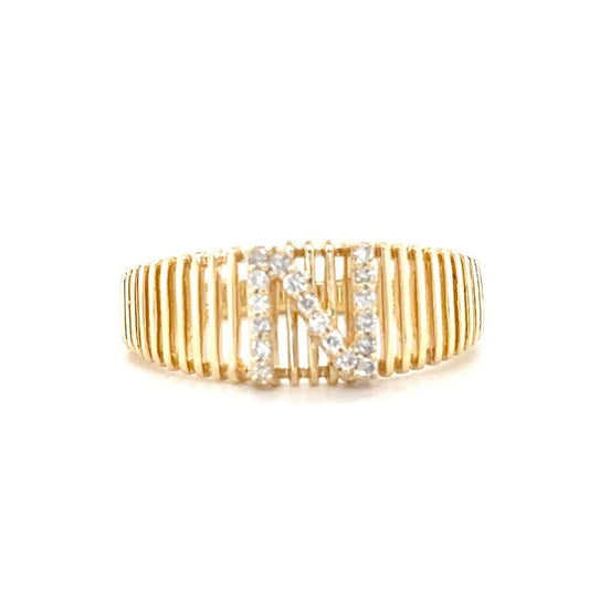 Ribbed Band Initial Diamond Ring - ILR4095