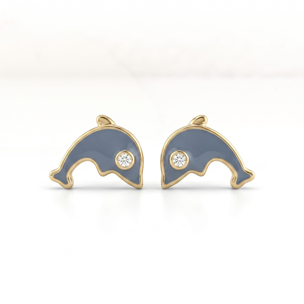 Kids Dolphin Diamond Earrings