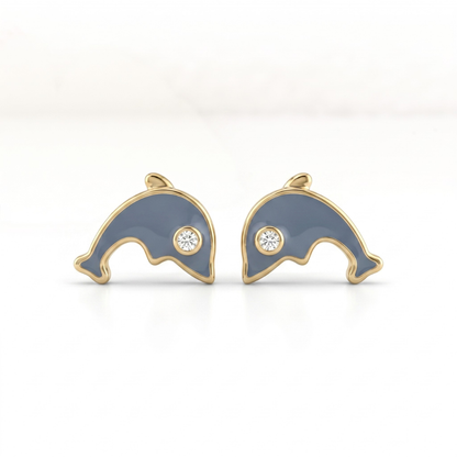 Kids Dolphin Diamond Earrings