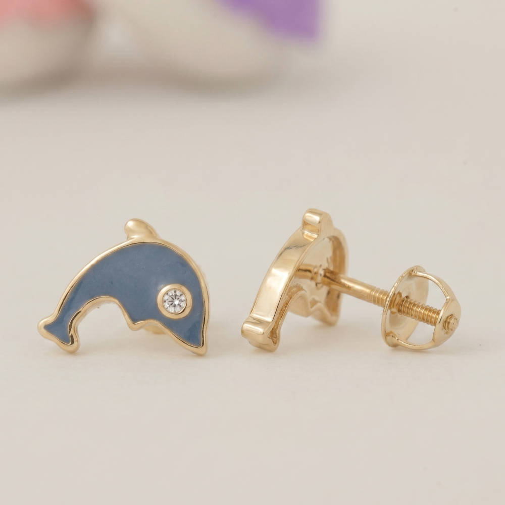 Kids Dolphin Diamond Earrings