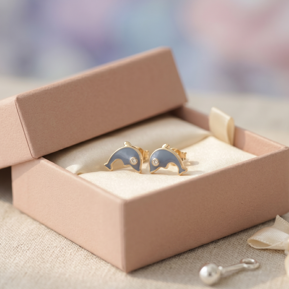 Kids Dolphin Diamond Earrings
