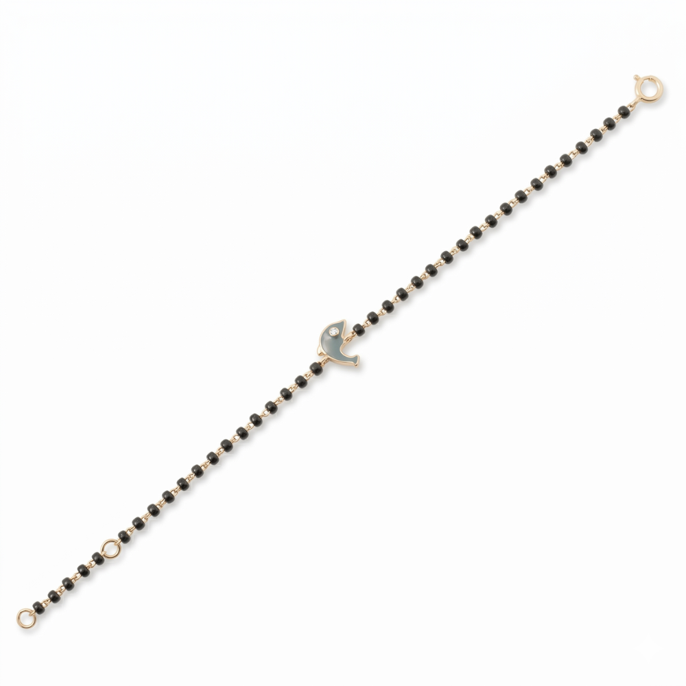 Diagonal bracelet with dolphin charm — 14k gold dolphin kids nazariya diamond bracelet with black beads