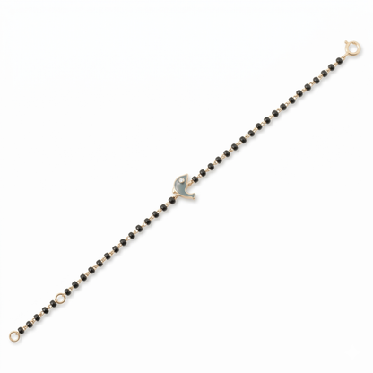 Diagonal bracelet with dolphin charm — 14k gold dolphin kids nazariya diamond bracelet with black beads