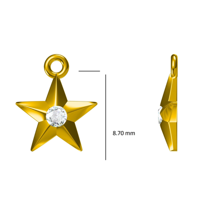 side angle of star charm — 14k gold kids nazariya with black beads and diamond